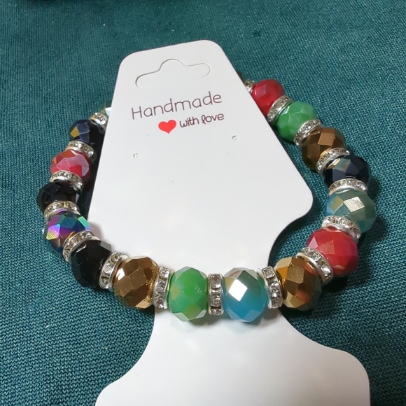 🎆Multi-Colored Bracelet Gorgeous Facet Cut Beads & Cubic Zirconia Crystals NWT - Picture 3 of 11
